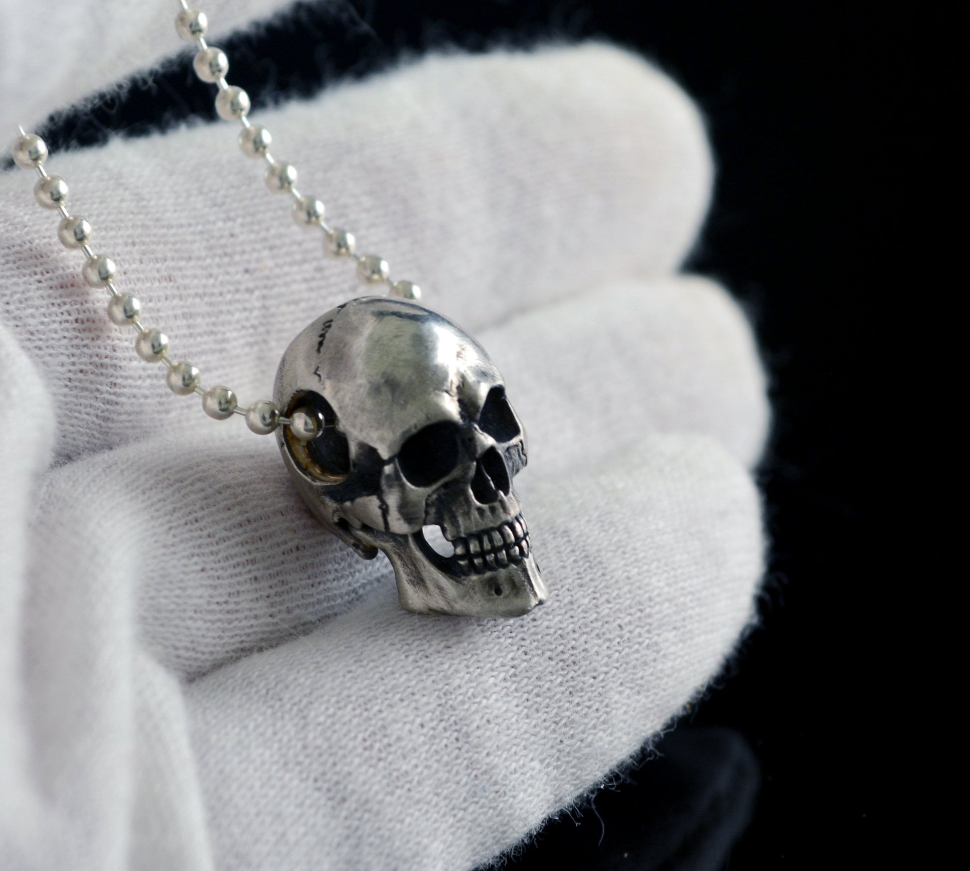 Colgante Calavera completa de plata , Calavera humana hecha a mano en plata de ley, Colgante Memento Mori, Regalo genial para él o ella - D´Cast
