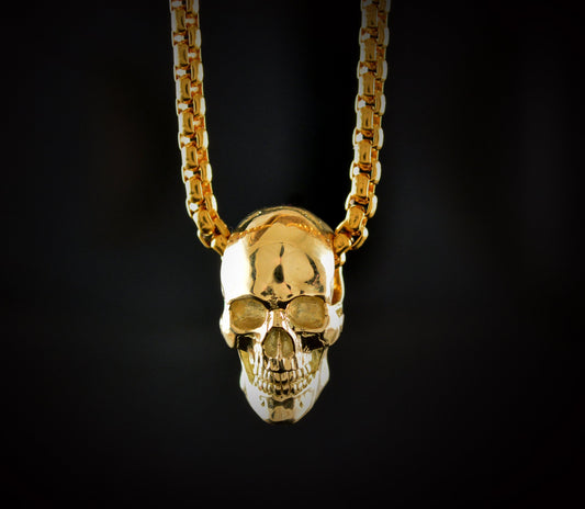Colgante Calavera completa hecha a mano en oro de 10k, 14k o 18k, Colgante Memento Mori, Regalo genial para él o ella - D´Cast