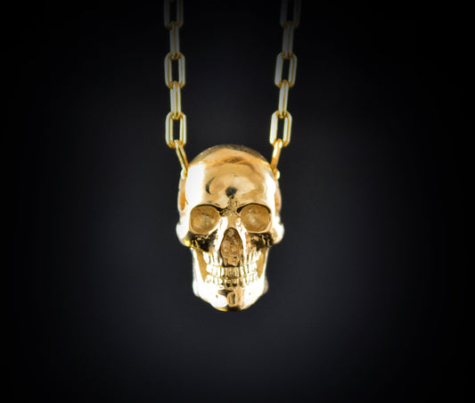 Colgante cráneo humano en oro, Calavera hecha a mano en oro de 14k y 18k - D´Cast