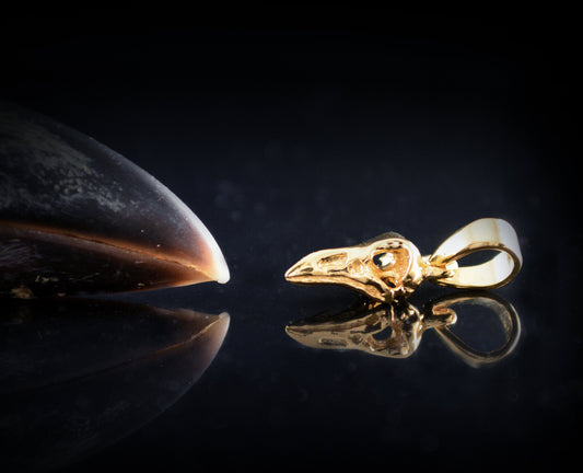 Colgante cráneo de cuervo diminuto en oro macizo de 10k, 14k o 18k - D´Cast