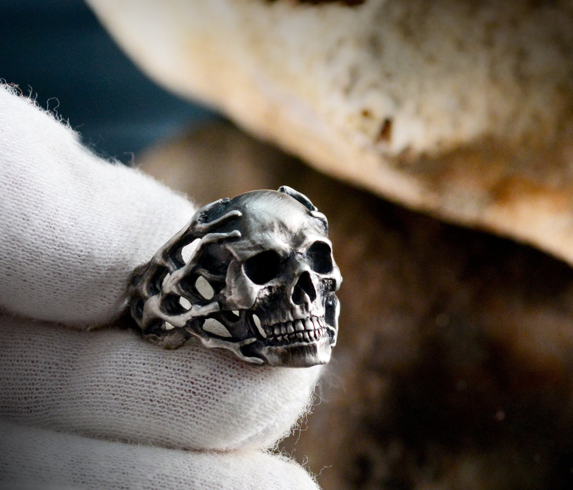 Anillo calavera plata 925 para mujer u hombre, Anillo  calavera con ramas de coral, Anillo artesanal, Anillo de plata para motero - D´Cast