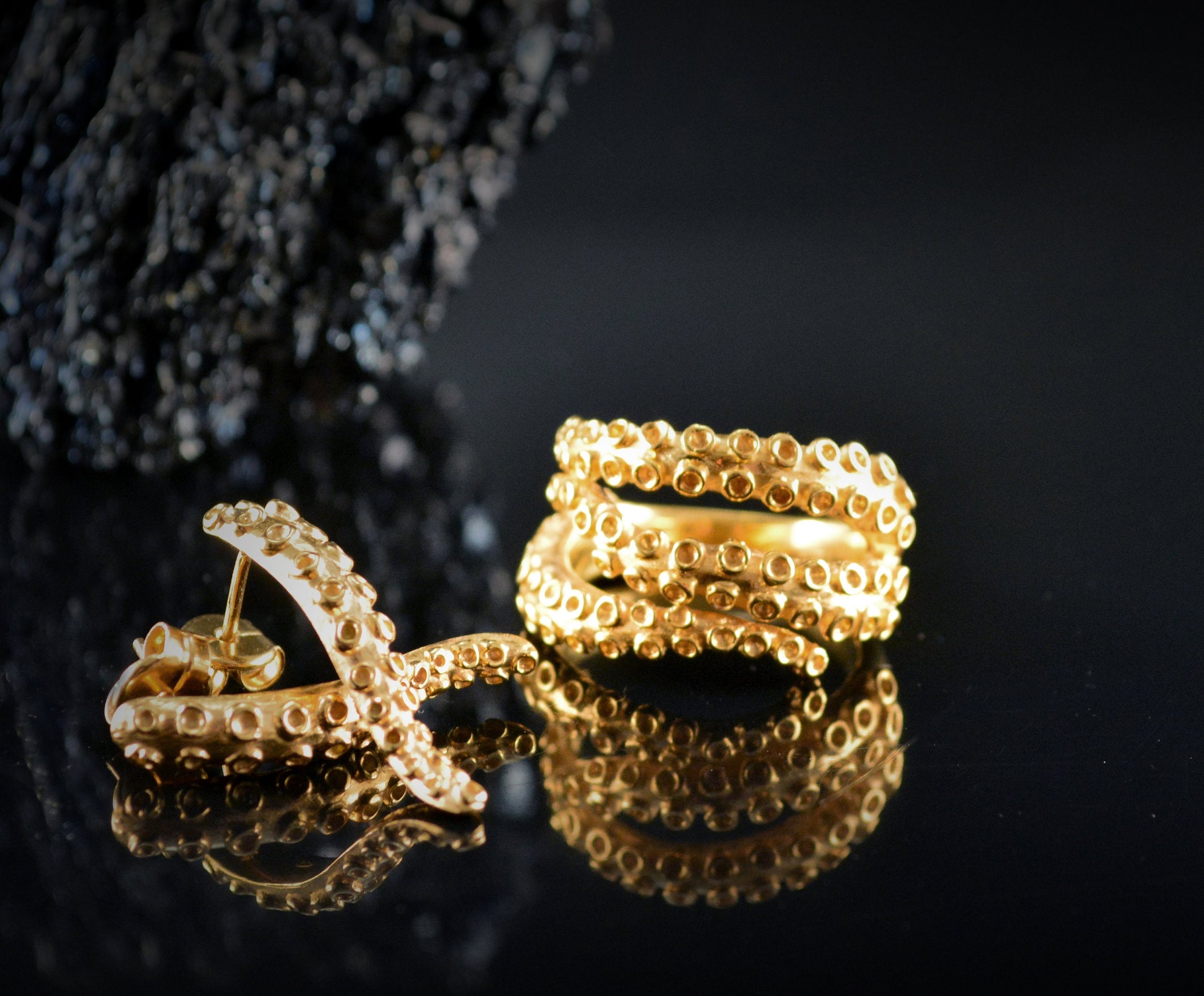 Anillo tentáculos pulpo chapado en oro 22k sobre plata 925y, Anillo ajustable tentáculos , Joyería del mar - D´Cast