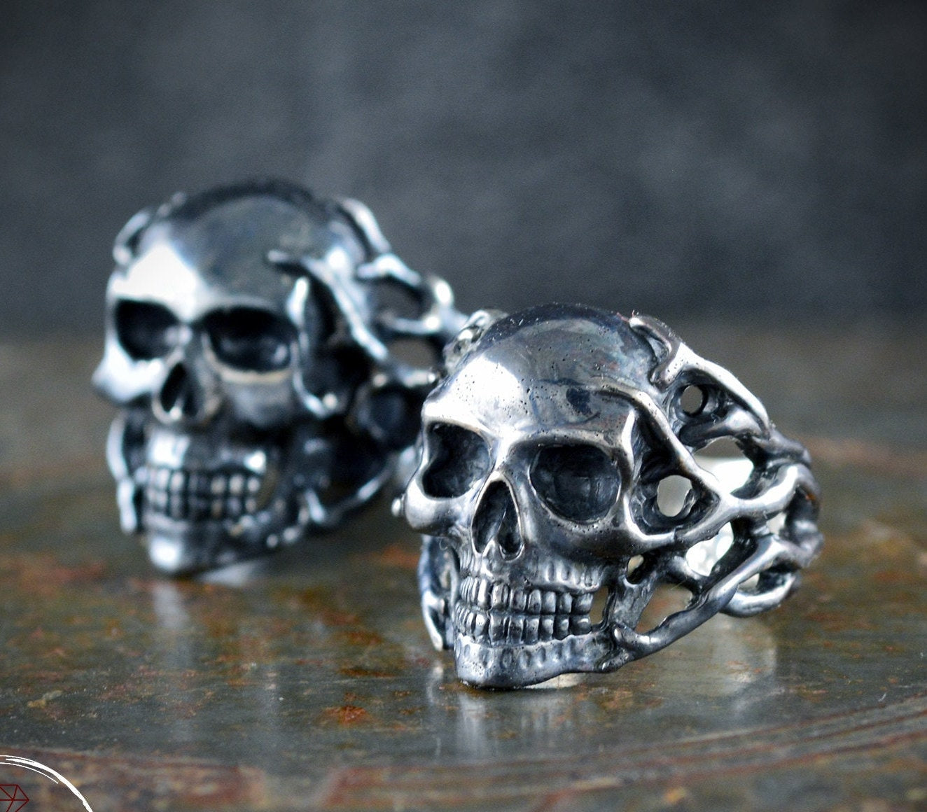 Anillo calavera plata 925 para mujer u hombre, Anillo  calavera con ramas de coral, Anillo artesanal, Anillo de plata para motero - D´Cast