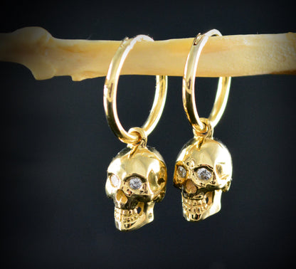 Aros con calavera de oro, Pendientes hechos a mano en oro 10k, 14k y 18k - D´Cast