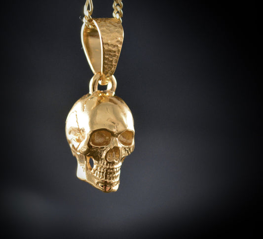 Colgante calavera oro , Calavera oro 14k o 18K con baño de rodio negro, Colgante compromiso para novia gotica, Colgante oro hombre - D´Cast