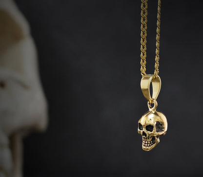 Colgante calavera oro , Calavera oro 14k o 18K con baño de rodio negro, Colgante compromiso para novia gotica, Colgante oro hombre - D´Cast