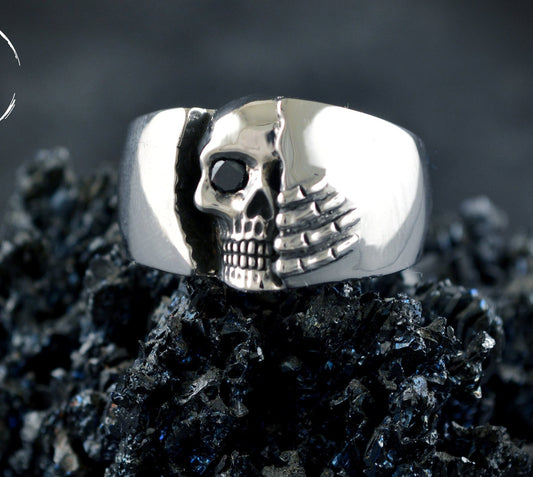 925 silver skull band ring, Winter is coming skull ring, Silver skull ring, Men's ring, Memento mori, Gothic jewelry