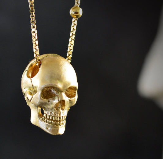 Colgante calavera en oro de 10k, 14k o 18k, Memento mori, Craneo humano oro - D´Cast