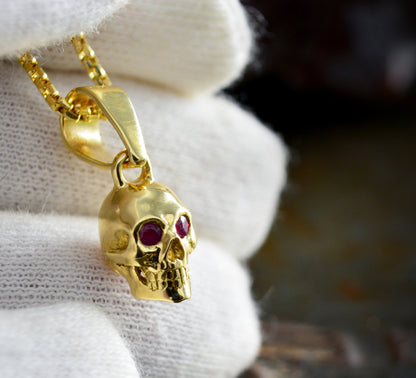 Colgante de calavera completa pequeña de oro, calavera de oro de 10k, 14k y 18k, colgante Memento mori - D´Cast