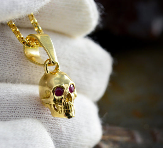Colgante de calavera completa pequeña de oro, calavera de oro de 10k, 14k y 18k, colgante Memento mori - D´Cast