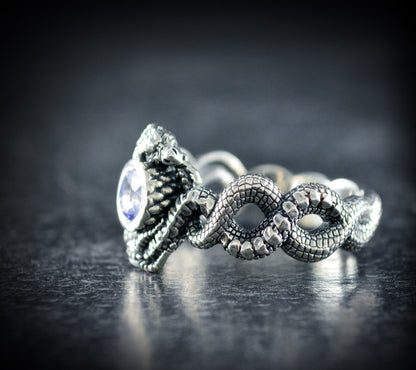 Anillo plata dragones, Solitario dragones con piedra azul, Anillo de compromiso, Regalo personalizado para Navidad - D´Cast