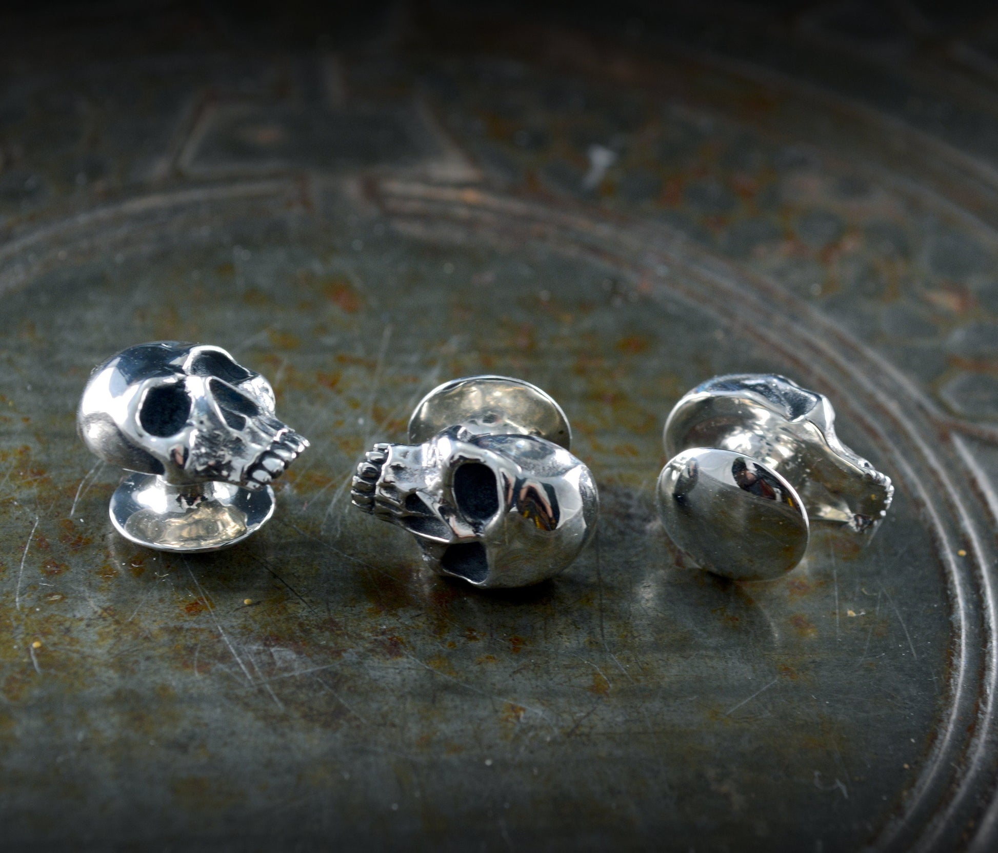 Botones calavera para camisa de esmoquin hechos a mano en plata de ley, Accesorios camisa para boda - D´Cast