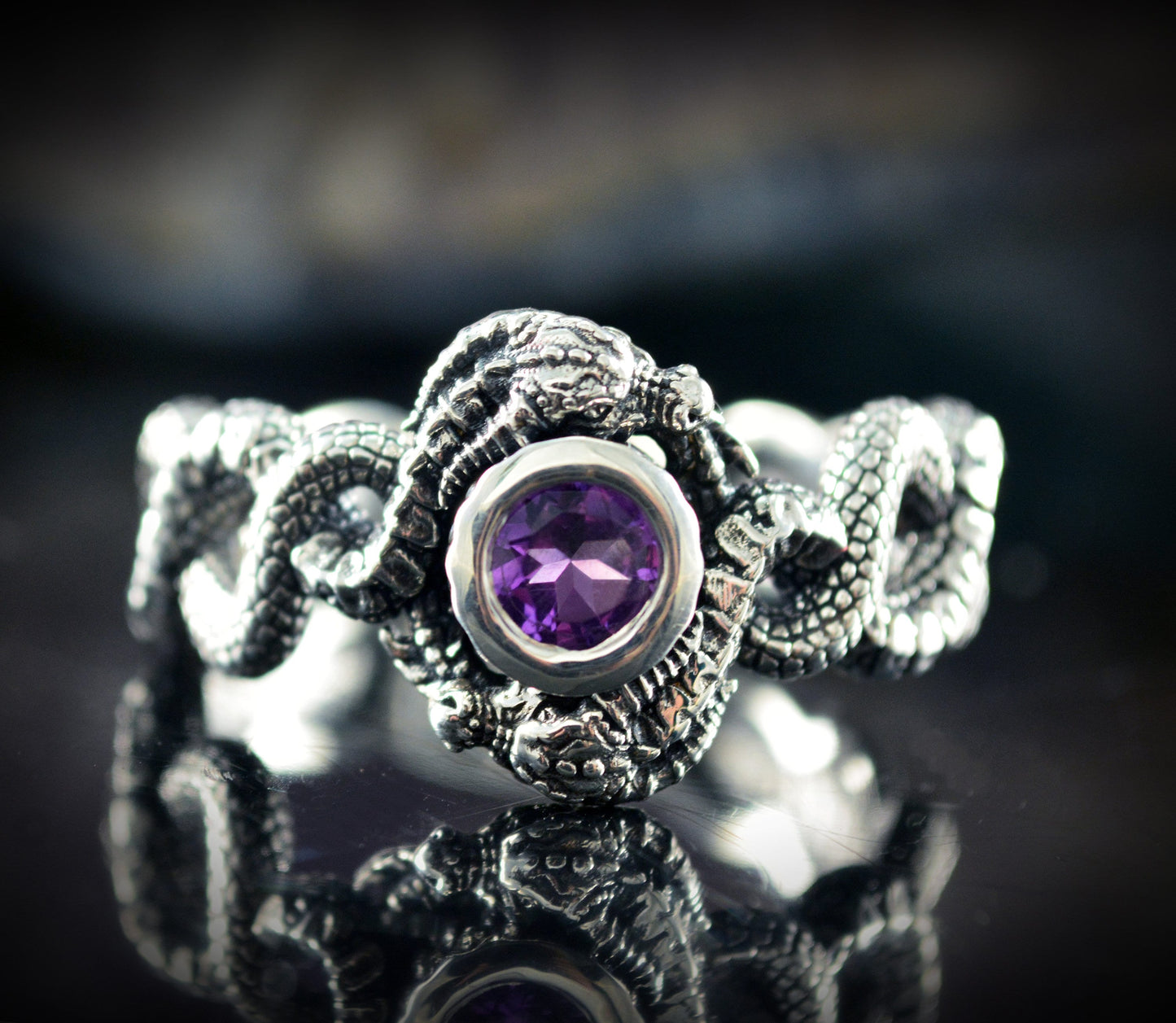 Anillo plata dragones, Solitario dragones con piedra azul, Anillo de compromiso, Regalo personalizado para Navidad - D´Cast