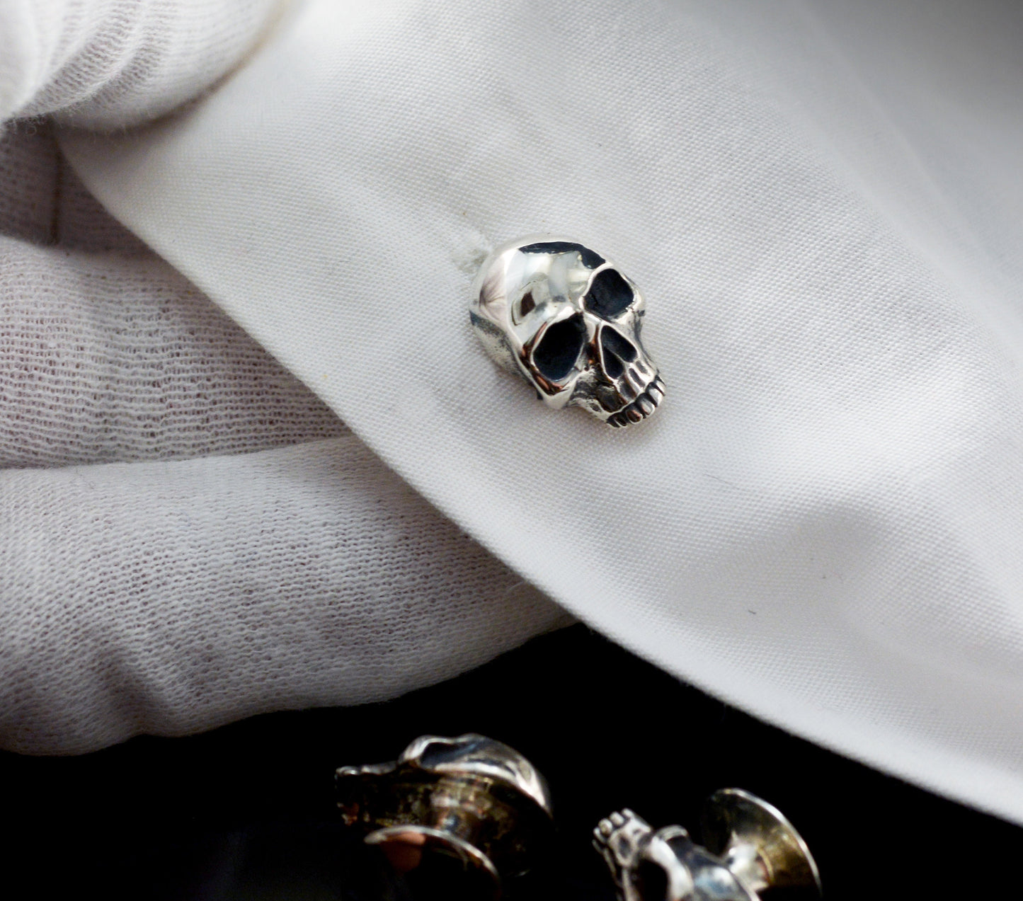 Botones calavera para camisa de esmoquin hechos a mano en plata de ley, Accesorios camisa para boda - D´Cast
