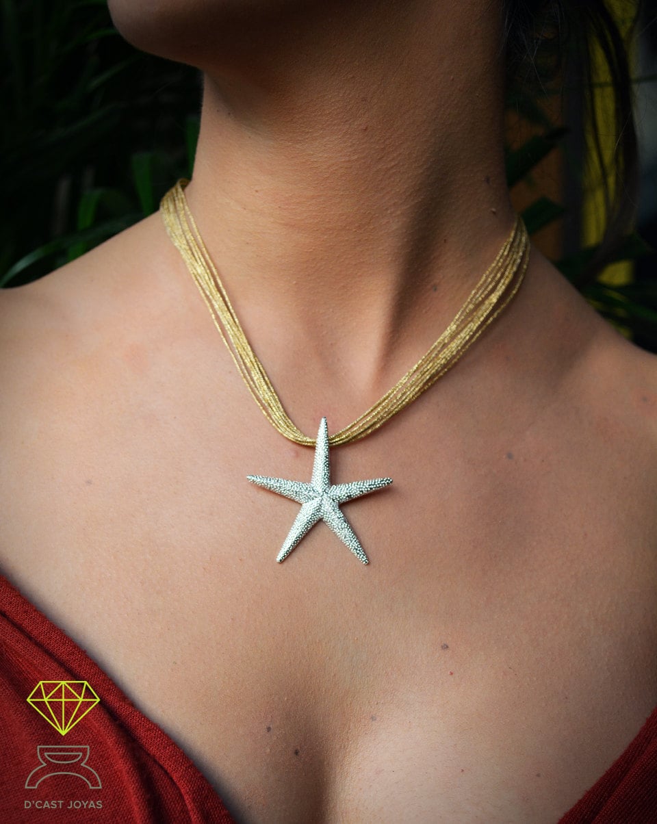 925 silver pendant Big starfish, Sea jewelry, Big starfish necklace, Boho style, Handmade pendant