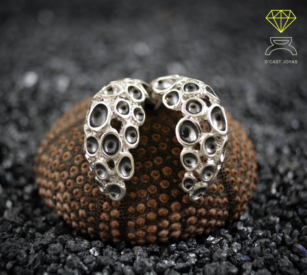 Pendientes  Plata Coral , Aros anchos de Plata, Coral Porite, Joyería de mar, Aros abiertos plata, Regalo para ella, Pendiente artesanal - D´Cast