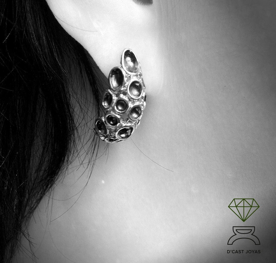Pendientes  Plata Coral , Aros anchos de Plata, Coral Porite, Joyería de mar, Aros abiertos plata, Regalo para ella, Pendiente artesanal - D´Cast