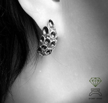 Pendientes  Plata Coral , Aros anchos de Plata, Coral Porite, Joyería de mar, Aros abiertos plata, Regalo para ella, Pendiente artesanal - D´Cast